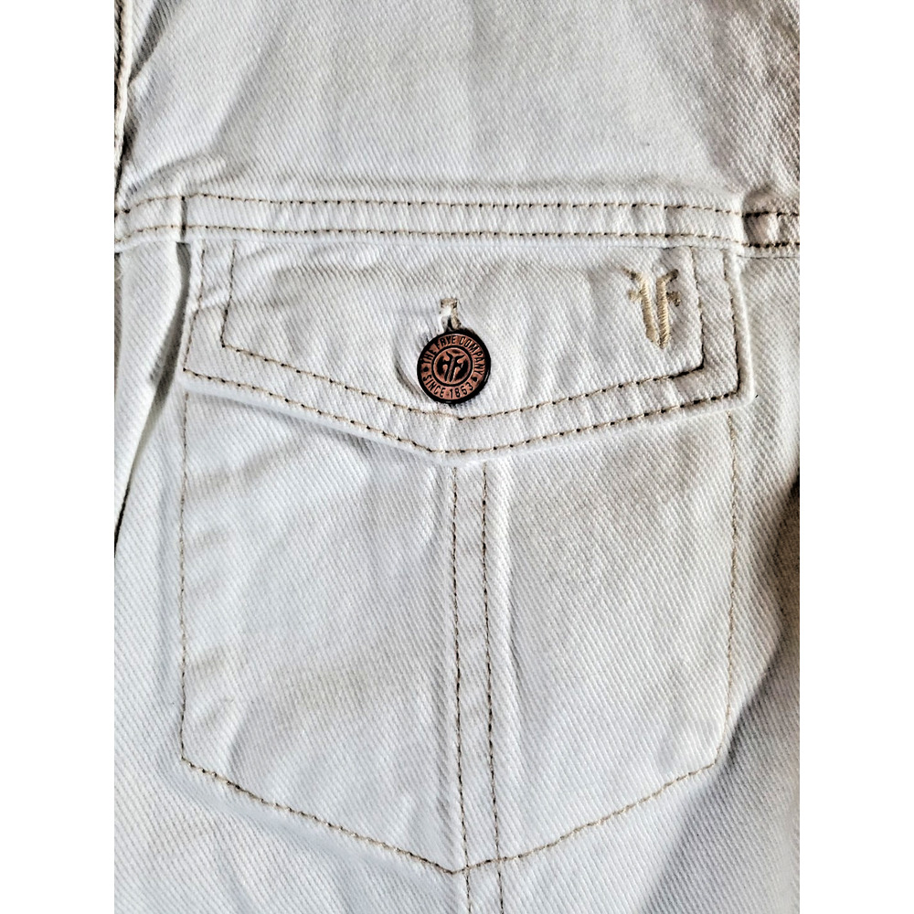 Frye Shirt Dress Women's Large White Denim Long Sleeve ButtonFront Tunic Pockets - Picture 12 of 16